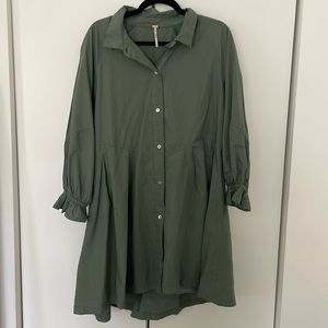Free People Poplin Army Green Mini Shirtdress